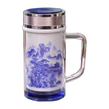 清彩 景德镇陶瓷水晶玻璃手柄茶杯