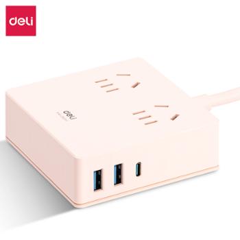 得力deli USB延长拖线板电源插座插线板 1米 33905