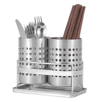 欧润哲 家用不锈钢筷子筒配托架餐具收纳桶厨房叉勺沥水篓