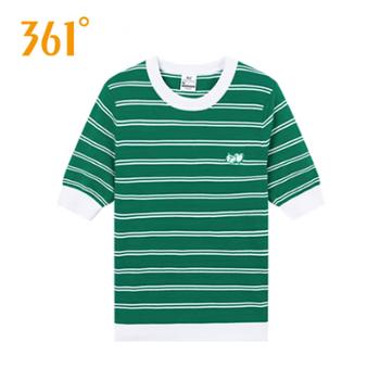 361度联名款2025夏季新品女子加菲猫透气条纹套头衫圆领T恤女562529123-2