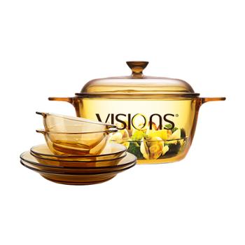 康宁VISIONS晶彩透明锅汤锅1.5L（VS-15）+琥珀餐具6件套礼盒