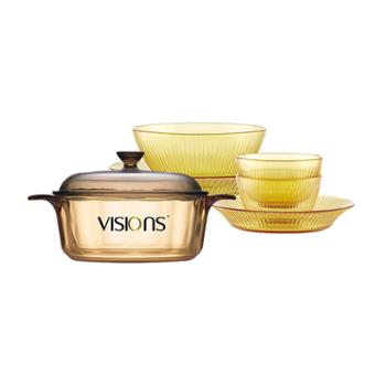 康宁VISIONS 1.25L晶彩锅+SN晶尊餐具豪华5件套