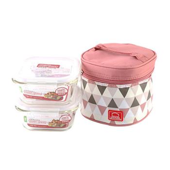 LOCK&LOCK 乐扣乐扣玻璃保鲜饭盒小号500ML*2 LLG214S904B(蓝色餐包)