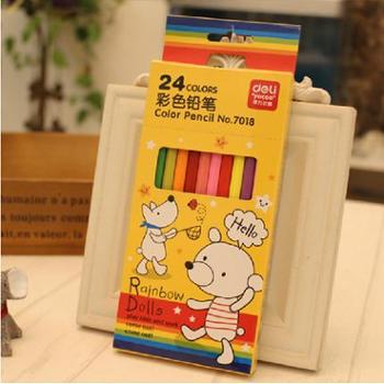 得力7018彩色铅笔木质24色铅笔儿童学生绘图/画画彩铅绘画铅笔