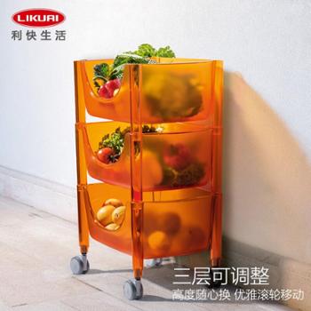 利快置物架收纳车水果蔬菜收纳筐收纳架可移动推车红色/橙色