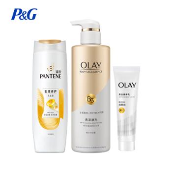 玉兰油/OLAY 烟酰胺沐浴露莹亮+美白焕亮身体乳+潘婷乳液修护洗发水 500g+30g+400g