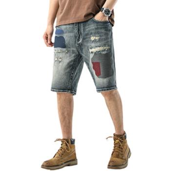 馨霓雅 男款夏季做旧破洞时尚个性牛仔裤短裤 X1012