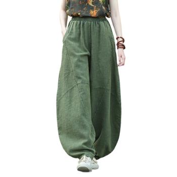 馨霓雅 女款棉麻做旧宽松休闲裤灯笼裤 W6188