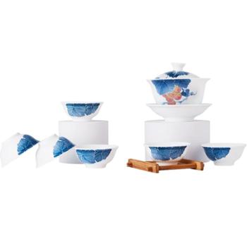 红官窑茶具套装陶瓷茶壶茶杯整套釉下彩手绘茶具高档家用中式礼盒醴陵 大雅品心 8头