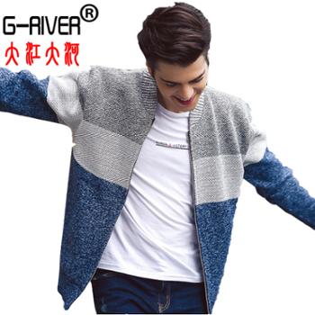 大江大河/G-RIVER 时尚撞色棒球领男卫衣 加绒保暖毛衣