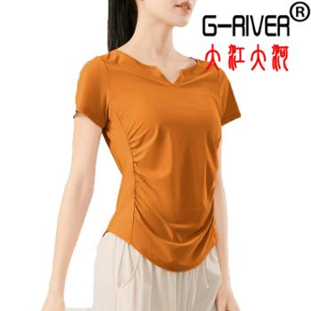 大江大河/G-RIVER 女式V领显瘦健身跑步短袖速干瑜伽服上衣