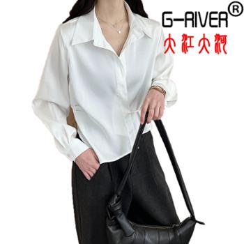 大江大河/G-RIVER 女款韩系高级感纯色设计感轻熟短款衬衫 时尚减龄,优雅气质 均码