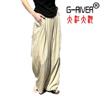 大江大河/G-RIVER 春夏女款休闲高腰松紧腰宽松垂感阔腿裤 时尚休闲,百搭显瘦 M-L