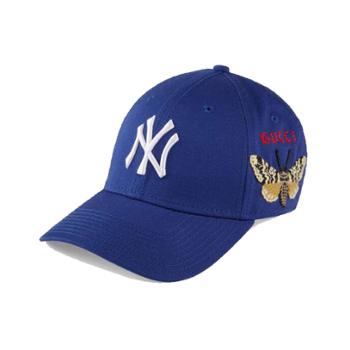 Gucci古驰 棉质帆布NY Yankees 贴饰刺绣蝴蝶贴花中性款棒球帽