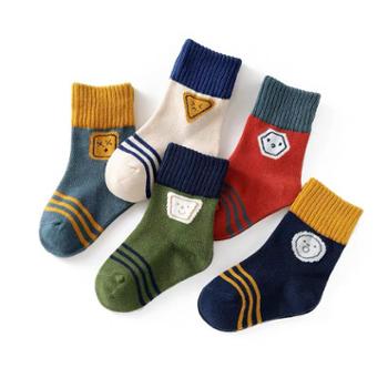 家羚 5双装儿童袜子秋冬中筒地板袜 卡通童袜
