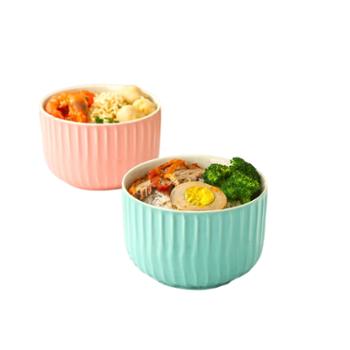 裕行 陶瓷餐具饭盒2支装 保鲜碗带盖便当盒密封盒粉色蓝色5英寸