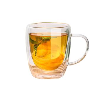 唯铭诺透明双层把杯330ml 高硼硅耐热水杯双层玻璃杯茶杯啤酒杯