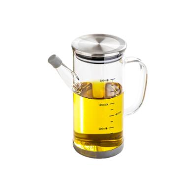 唯铭诺 不锈钢盖直管油壶600ml 高硼硅玻璃长嘴防漏带盖油瓶调料瓶