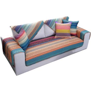 沙发垫布艺地中海风格全棉四季通用纯棉清新蓝色条纹简约现代坐垫