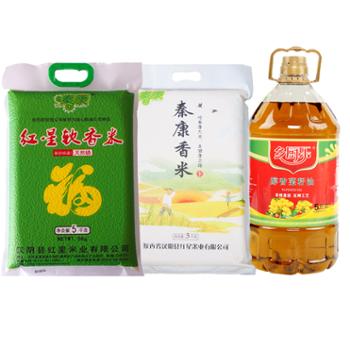 秦康 组合 红星软香米5kg+醇香菜籽油5L+秦康香米5kg 共10kg+5L 厨房粮油搭档