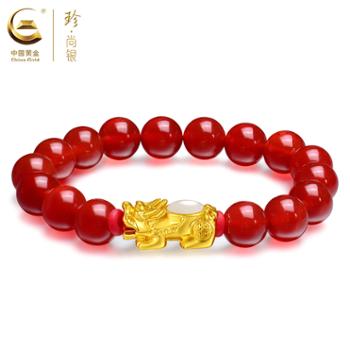 中国黄金 天然和田白玉 红玛瑙貔貅手串SKSS13168