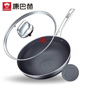 康巴赫 蜂窝炒锅第五代/六代/七代双面蜂窝煎锅炒锅不粘锅抗菌不锈钢电磁炉燃气通用